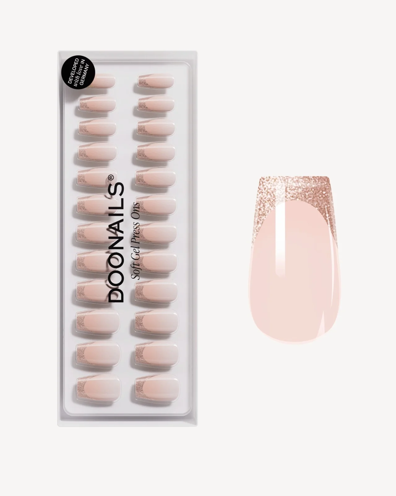 Rosegold Cat Eye French Short Coffin Soft Gel Press Ons