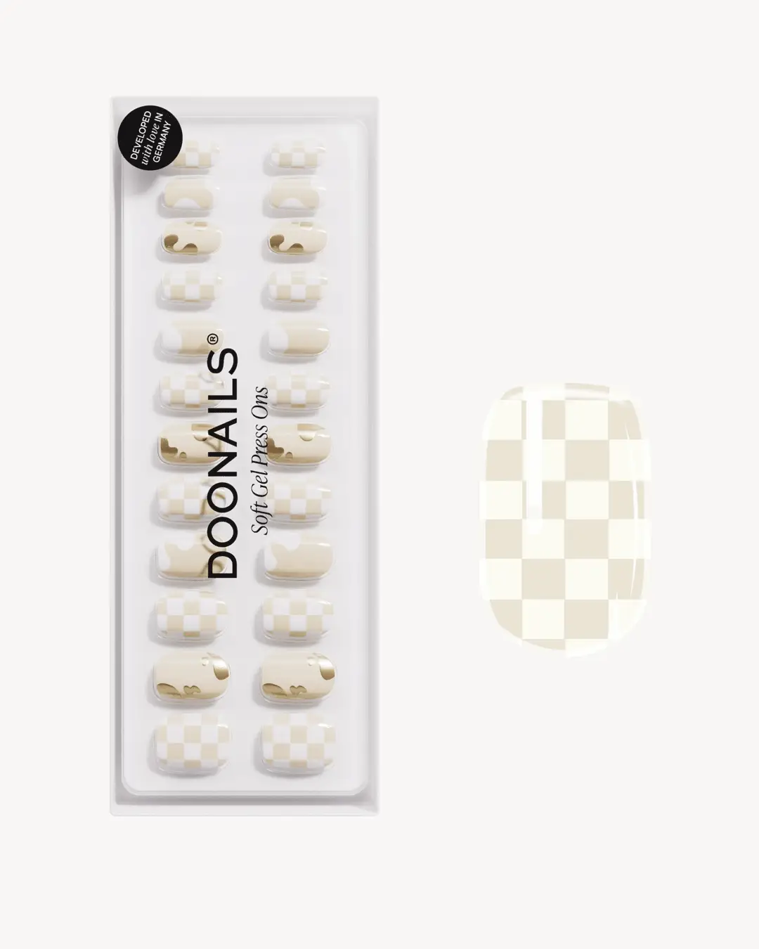 Creamy Checkers Short Square Soft Gel Press Ons
