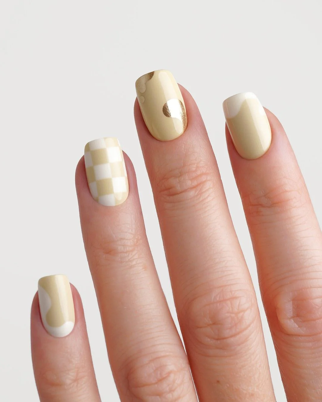 Creamy Checkers Short Square Soft Gel Press Ons